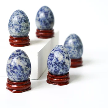 40*30mm Mėlyni aragonito kiaušiniai su mediniu stovu Natūralus brangakmenis Varpo čakra Gydantis Reiki akmens raižyti amatai Krištolas