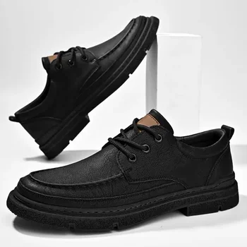 Vyriški pavasario vyriški batai dirba minkštu dugnu Vyrų verslas Britų stiliaus sportiniai neslystantys juodi laisvalaikio odiniai batai