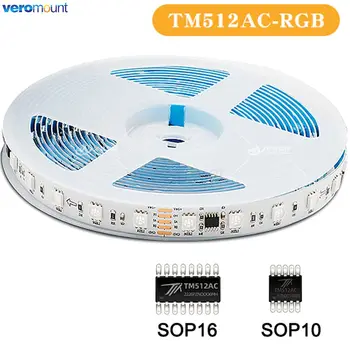 5m DC12V 24V 5050 SMD RGB Pixel LED strip DMX512 skaitmeninis dvigubo signalo spalvotas LED lempos strypas TM512AC SOP10 SOP16 IC programuojamas