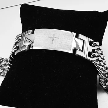 GOKADIMA 2019 New Fashion Stainless Steel Cross Bible Scripture ID Mens Bracelet double chain, Wholesale,WB069
