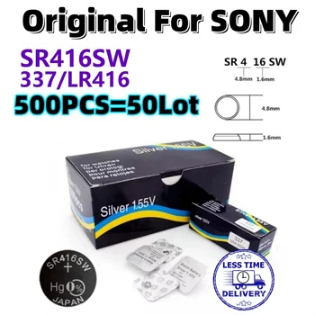 500vnt Originalas SONY SR416SW mygtukinio laikrodžio baterija monetų elementų baterijos LR426 337 SR416SW 1.55V Individuali pakuotė