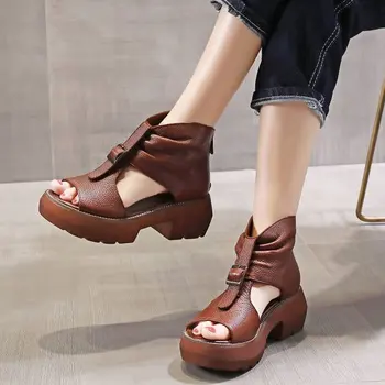 2023 Naujos mados ponios Sandalai Pleištai Pu Open Toe Vasaros mada Moteris Gladiatorius Vienspalviai sandalai Platforminiai batai moterims