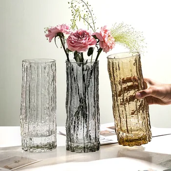 Paprasto stiliaus ornamentai Vazos svetainės ornamentas Skaidrus stiklas Paprastas namų stalo dekoravimas Gėlių butelis Biuro dekoras