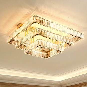 Prabangus svetainės lubų šviestuvas Auksinio blizgesio krištolo miegamojo šviestuvas Modernus namų dekoravimas LED kvadratiniai šviestuvai