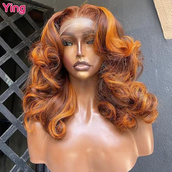 Ying Ginger Orange Highlight Peru 13x4 skaidrus nėrinių priekinis perukas iš anksto nupeštas 200% kūno banga 13x6 nėrinių priekinis perukas 34 colių