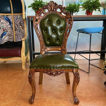 Amerikietiška vila aukštos kokybės ąžuolo atraminė valgomojo kėdė Europos importuota pirmojo sluoksnio oda prabangi oda medžio masyvas naudotas dinin
