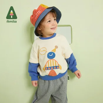 Amila Baby Boy drabužių rinkiniai 2023 m. Naujos pavasarinės apvalaus kaklo džemperio kelnės Dviejų dalių sportinis kostiumas 0-6 metų vaikų mažylių drabužiai