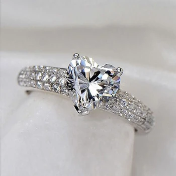 Huitan Simple Elegant Crystal Heart CZ Band Ring for Women Eternity Wedding Trend Female Love Rings Classic Jewelry Wholesale