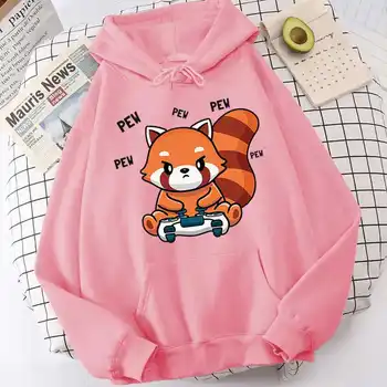 Cute Pew Red Panda Kawaii Printed Hoodie Vyriški/moteriški laisvalaikio gobtuvai Megztiniai ilgomis rankovėmis Megztiniai Oversized Unisex drabužiai