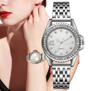 Ladies Luxury Firmed Quartz Watch Fashion 2023 Naujas paprastas deimantų rinkinys Romos nerūdijančio plieno moteriškų suknelių laikrodžių laikrodžiai