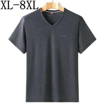 6XL 8XL 7XL 2023 m. vasara Nauji oversized marškinėliai Vyrų mada V formos kaklo viršūnės Priežastinis Priežastinis Marškinėliai trumpomis rankovėmis Patogūs kvėpuojantys marškinėliai Homme