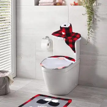 Tualeto sėdynės užvalkalas 4vnt Kalėdinis tualeto sėdynės dangtelio rinkinys Creative Funny Gnome tualeto sėdynės dangtelio rinkinys Kalėdiniai dekoravimo reikmenys