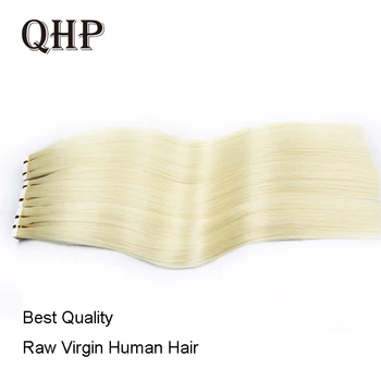 QHP juosta žmogaus natūraliuose plaukų priauginimuose neapdorotų nekaltų plaukų priauginimas Juoda blondinė tiesi oda ataudai ilgiems plaukams 20Vnt/Komplektas
