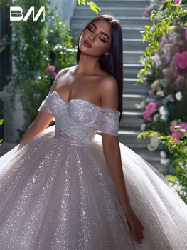 Glitter Princess Ball Gown for Wedding Off The Shoulder Spinkle Wedding Dresses For Women with Sweetheart Neckline Bridal Gown Gown