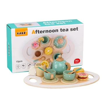 Nauja versija Vaikų imituotas šeimos žaislas Medinis popietės arbatos desertų rinkinys vaikams Žaisk namą Kalėdų dovana