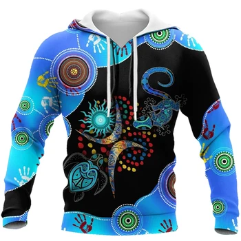 HX Aborigenų driežas Dreamtime gobtuvai Mėlynas vėžlys Driežas 3D spausdinta liemenė Marškinėliai Džemperiai Paltai Laisvalaikio sportinė apranga Vyriški drabužiai