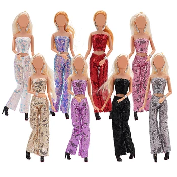 Dollhouse Doll Girl Sequin Pantsuit Doll Wearing for 30 cm Lėlių drabužių priedai 