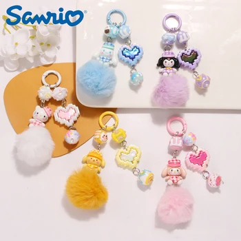 Nauja Sanrio Hello Kitty Mano melodija Kuromi Plush Ball raktų pakabuko pakabukų priedai Kawaii Girl Bag Charms Raktų pakabukas Naujųjų metų dovanos