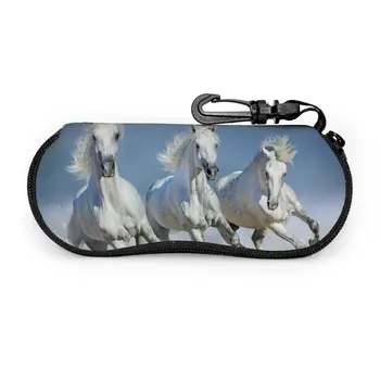 White Horses Run Akiniai nuo saulės Minkštas dėklas moterims Vyrai Didelis užtrauktuku užtrauktuku užtrauktas akinių kabliukas