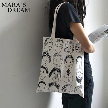 Mara's Dream Canvas Tote krepšys moterims Graffiti rankinės Juokingi animaciniai filmukai Galvos raštas Pirkinių krepšys Studentų krepšiai Ponios Laisvalaikio krepšys