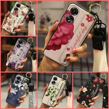 ring Anti-knock Phone Case for OPPO A78 4G Wrist Strap Wristband Fashion Design Flower