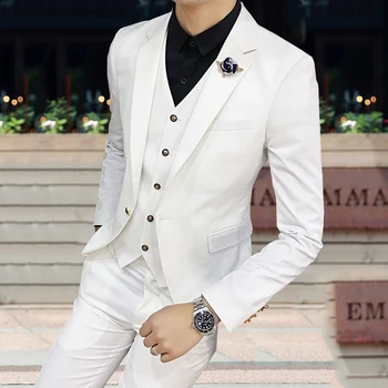 White Slim Fit Wedding Vyriškas kostiumas Pagal užsakymą pagamintas jaunikis Prom Tuxedo Terno Masculino vyriški kostiumai 3 dalys ( Švarkas+Kelnės+Liemenė)