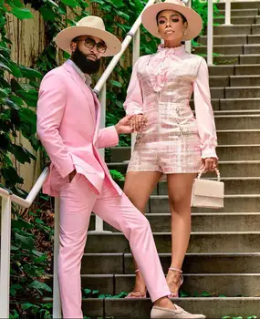 Fashion Design Casual Pink vyriškas vestuvinis kostiumas Double Breasted Slim Fit Prom Party Tuxedo Groom Wear Best Man Blazer