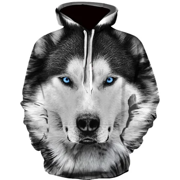 Pavasaris ir ruduo Vyrų Junior Wolf Hoodie Fashion 3D Wolf Printing Loose Streetwear 2021 Funny Animal Street Hip Hop džemperis