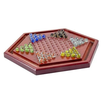 13.6 colių medinių kinų šaškių stalo žaidimų rinkinys su 60 spalvingų stiklo rutuliukų, klasikinis strateginis žaidimas vaikams, suaugusiems