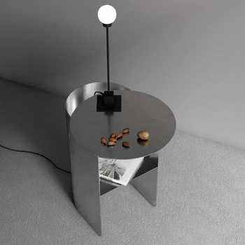 Lengvas prabangus nerūdijančio plieno naktinis staliukas Modernus buitinis mažas kavos staliukas Minimalistinė apvali saugykla Mesas Sofa Šoniniai staliukai