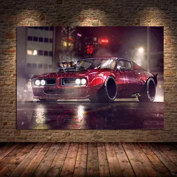 Fusion Art Lenktyninis automobilis Raudonas automobilis Plakatai Drobė Tapyba Atspaudai Šiaurės šalių namų dekoro sienų iliustracijos paveikslėliai svetainės dekorui neįrėminti
