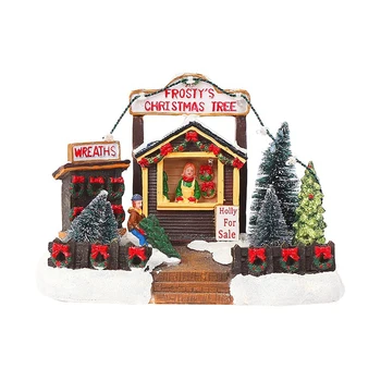 Įžiebkite kalėdinius namus Kaimas Namų darbastalio dekoras Statula Namas Medis Sniegas Šalis Kalėdų dekoracijos