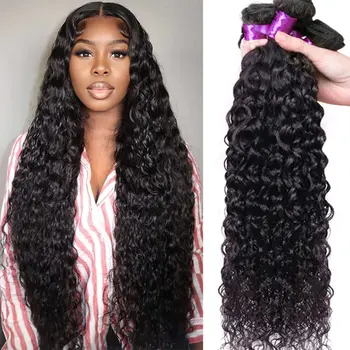 Water Wave Žmogaus plaukų ryšuliai 12A Neperdirbti mergelės Remy plaukai 22 24inch 100% Brazilijos plaukų ataudai juodaodėms moterims Natūrali spalva