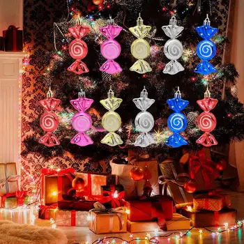 Kabantis saldainių dekoras Kabantis saldainių dekoravimas Ryškiaspalvė Kalėdų eglutė Saldainių papuošalai Šventinis pakabinimas Kalėdoms