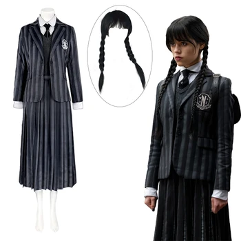 2022 Trečiadienis Addams Cosplay kostiumas Trečiadienis Moksleivė Nevermore Koledžo mokyklos uniforma Helovino suknelės moterims