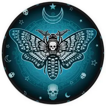 Blue Butterfly Skeleton Skull Waterproof Small Round Mouse Pad 7.9 x 7.9 Inch Non-Slip Rubber Base Mousepad for Office Home