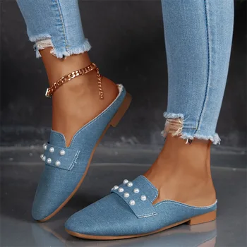 Europos ir Amerikos mados moteriški batai plius dydis 43 perlinės šlepetės lauko laisvalaikio plokščio pado šlepetės Moterys Zapatos De Mujer