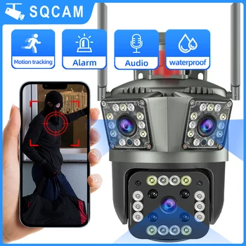 SQCAM 12MP HD Wifi stebėjimo kameros wifi apsaugos kamera 3 objektyvas Lauko wifi kamera PTZ automatinio judesio aptikimo apsauga