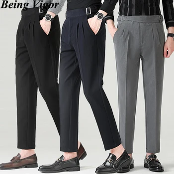 Being Vigor Spring Business Smart Casual Mens Chino Pants Ankle Length Leisure Pants Lightweight Vyriškos kelnės Reguliuojamas juosmuo
