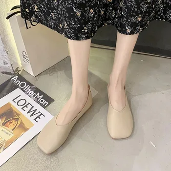 Classics Nude Retro Moterų baleto mulų batai Mada Minkštas odinis šleifas ant Loafers Comfort Nursing Black Khaki White Flats 2021