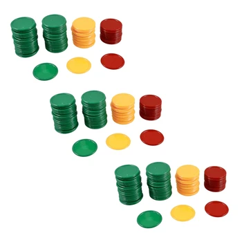 Raudona geltona žalia apvalios formos mini pokerio žetonai Laimingi žaidimo rekvizitai 207 vnt.