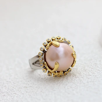 Autentiški 925 svarų sterlingų sidabriniai žiedai Mados moterys Retro stiliaus inkrustuoti natūralūs gėlavandeniai perlų žiedai vakarėlis Puiki papuošalų dovana