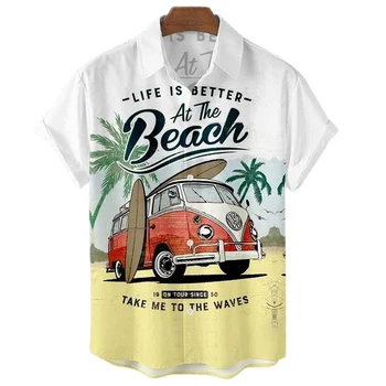 Pajūrio atostogos Paimkite vyriškus marškinius trumpomis rankovėmis Nauji gražūs laisvo smėlio paplūdimys Havajų dideli kiemai Camisa gėlių atsitiktinis