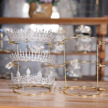 Crystal Crown Headband Display Rack Gold Metal Princess Crown Stand Holder Crystal Headbands Storage Organizer