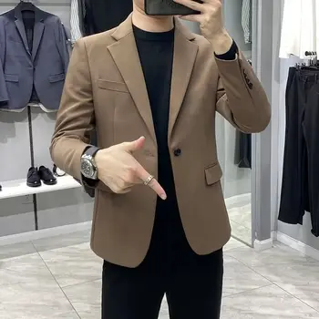 New Men's Business Casual Blazer Simple Fashion Fit Suit Jacket Brown Green Top Youth Trend Universalūs vienviečiai švarkai