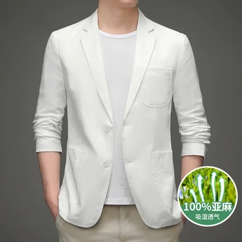 2023 Boutique vyrų mados verslas Britų stilius Slim Everything Casual Gentleman Korean Version Linen Breathable Host Blazer