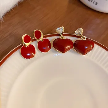 Sweet Fashion Oil Drip Heart Geometrinis kabantis auskarai moterims Paprasti vakarėlių papuošalai