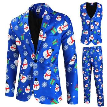 Kalėdų Kalėdų Senelis Margintas kostiumas Lazer paltas su kelnėmis Klasikinis retro mygtukas Naujųjų metų palto kelnių komplektas Mėlynos striukės Vyriškas
