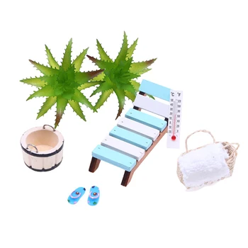 1Rinkinys 1:12 Lėlių namelis Miniatiūrinis vasaros paplūdimys Pirtis Kėdė Koja Vonia Kaušas Rankšluosčių termometras Batų scenos dekoro žaislas