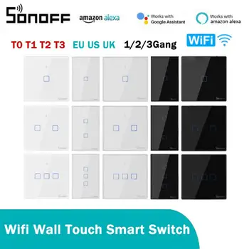 SONOFF TX serija ES / UK / JAV sieninis šviesos jungiklis 1/2/3Gang Wifi jutiklinio jungiklio nuotolinio valdymo pultas per Ewelink APP veikia su Alexa Google